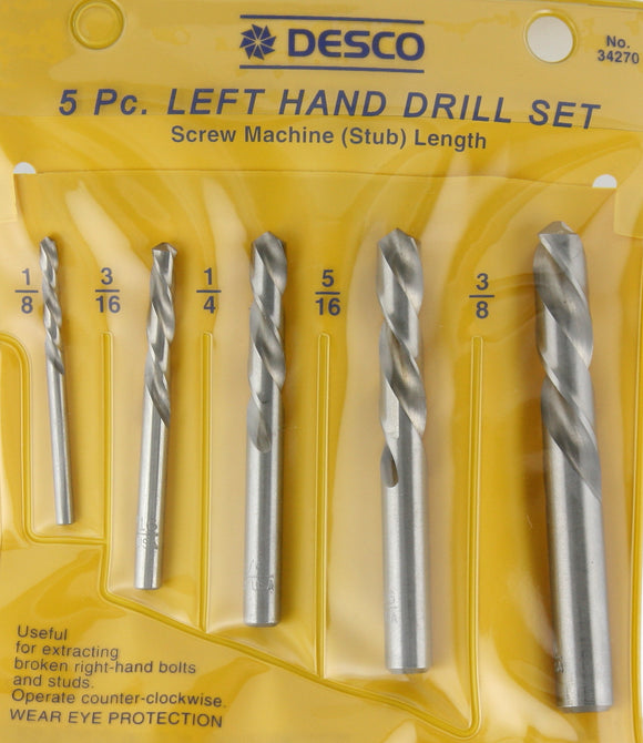 5 Piece Left Hand Stubby Drill Bit Set